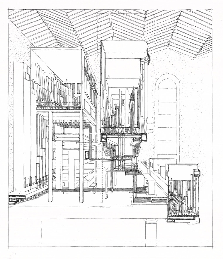 Skizze mit Querschnitt der Orgel in St. Nikolaus