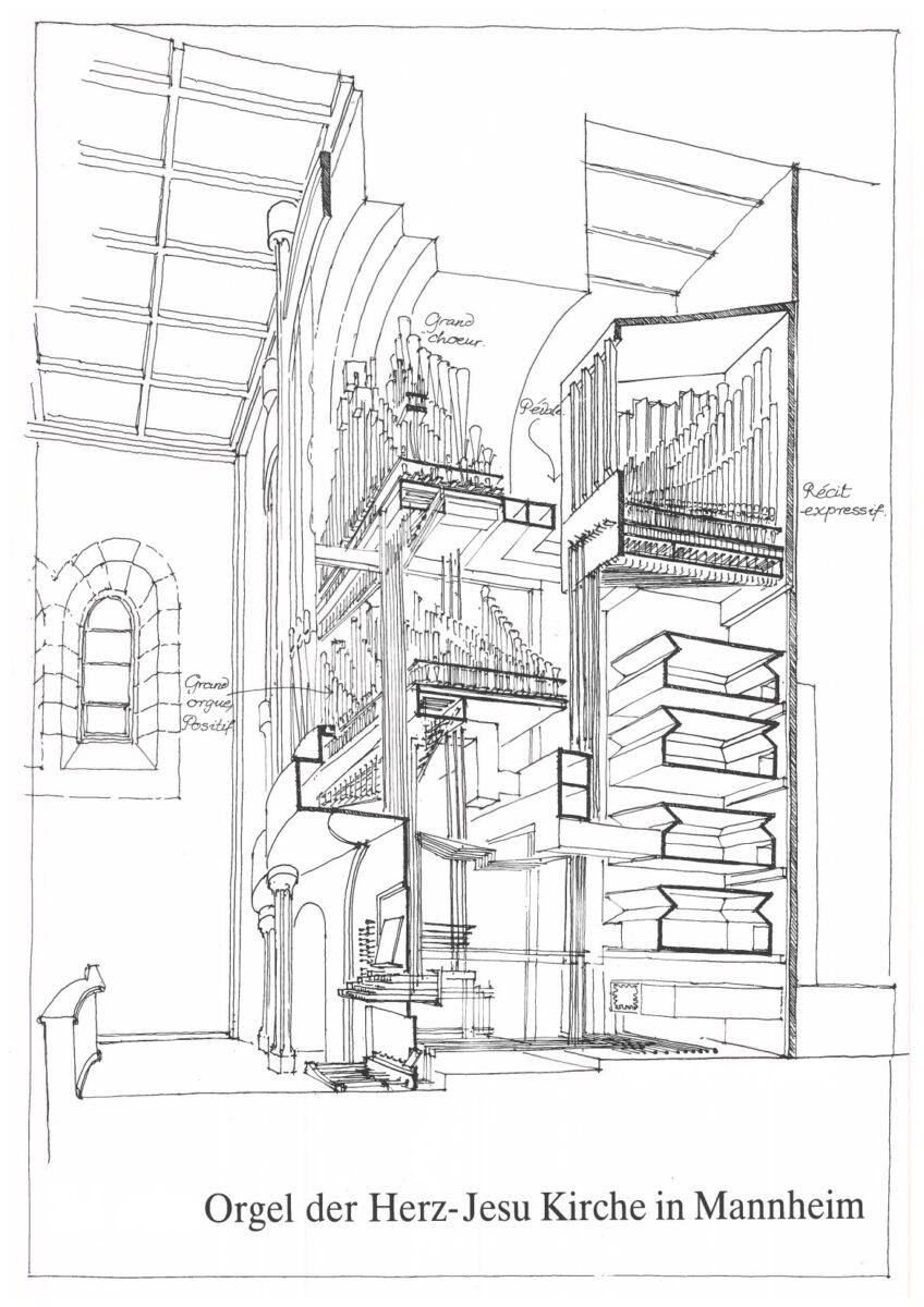 Zeichnung des Querschnitts der Orgel in Herz Jesu Mannheim