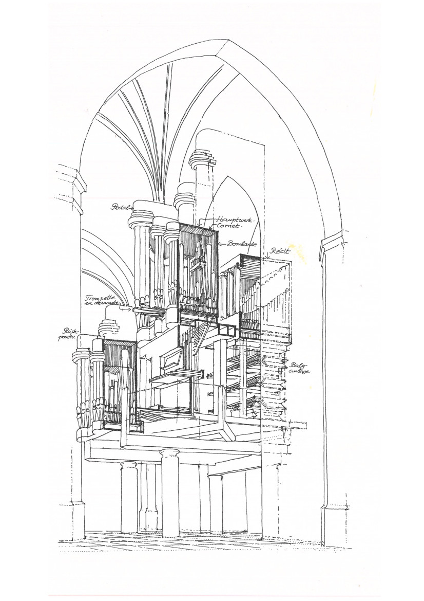 Schematische Zeichnung mit Qerschnitt der Orgel