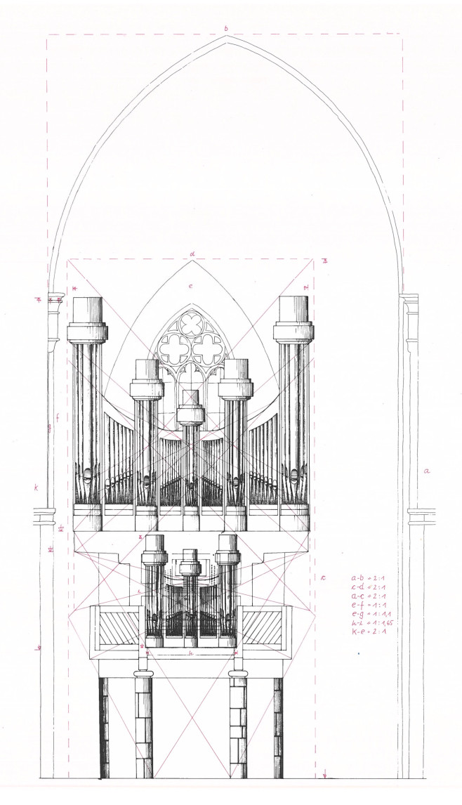 Schematische Zecihnung mit Proportionen der Orgel