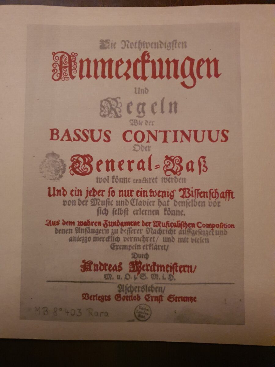 Historisches Dokument der Werckmeister Stimmung für Continuo Spiel