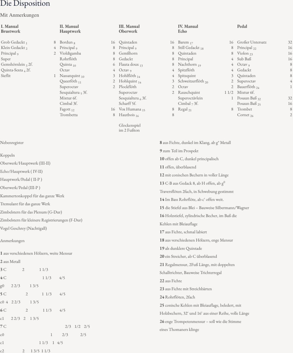 Disposition der neuen Bach-Orgel mit Annotationen