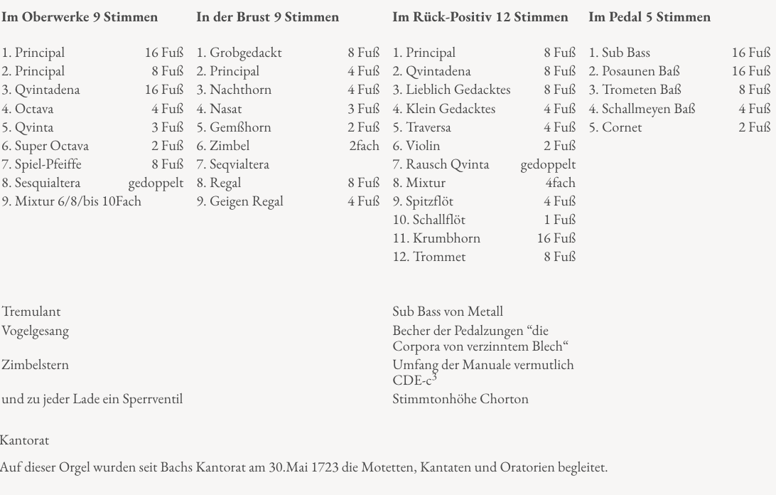 Disposition der Bach-Orgel in Leipzig zu Zeiten von J.S. Bach