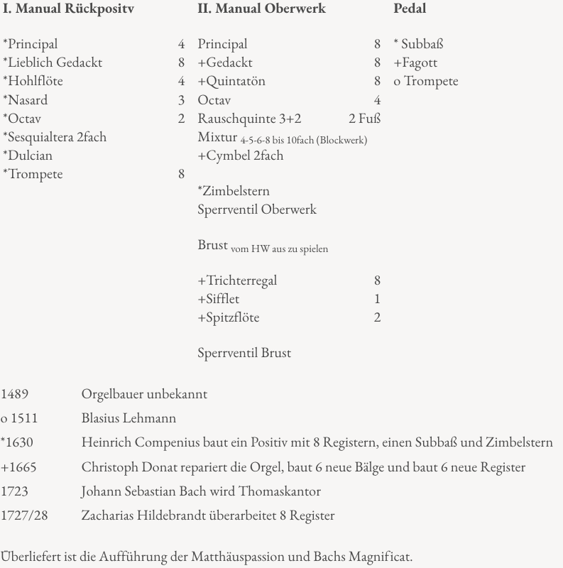 Disposition der kleinen Bach-Orgel in Leipzig