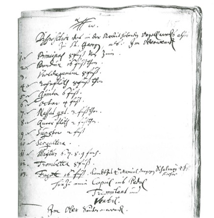 Erste Disposition der Bach-Orgel