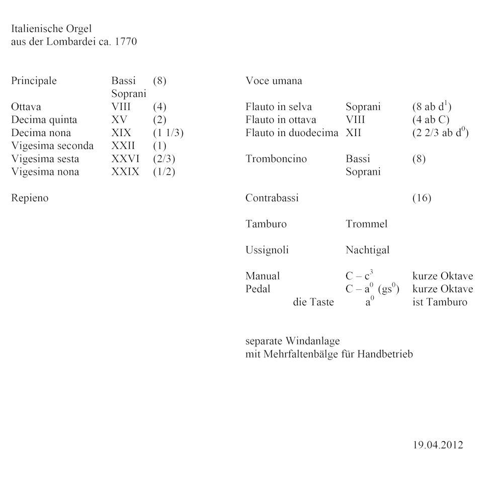 Disposition Orgel Trinitatis Kirka